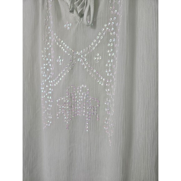 Chicos Shirt Womens Green Sheer  Top Iridescent  Sequin Embroidered‎ Size 22 - Picture 3 of 9